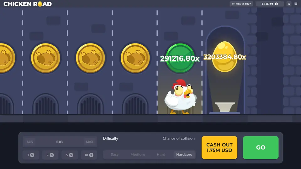 Chicken Road, il primo capitolo, livello Hardcore con l’uovo d’oro in fondo alla strada